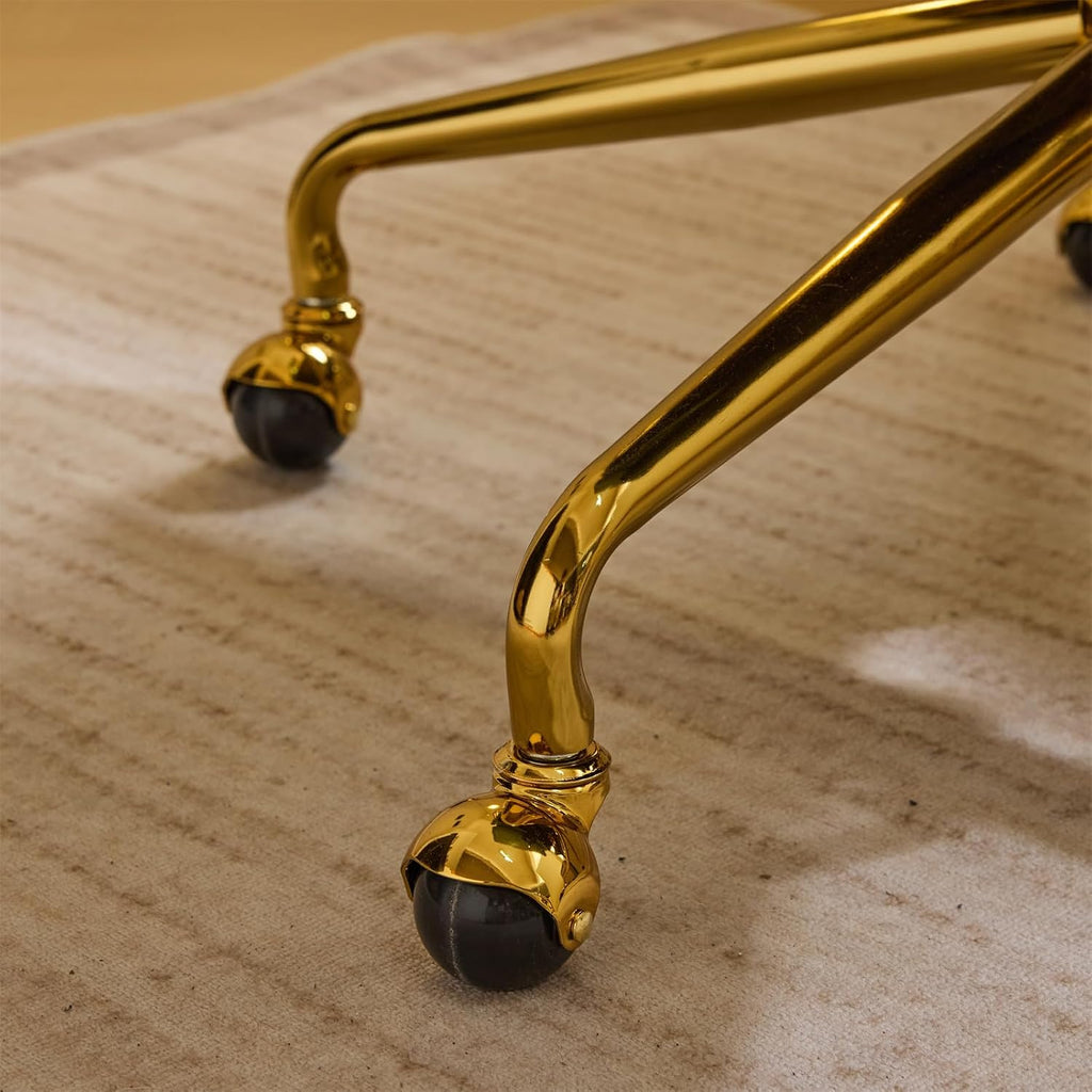 Home Office Desk Chair Comfy with wheels&Removable Armrests,Gold Base Vanity Chair with Back,Adjustable Rolling