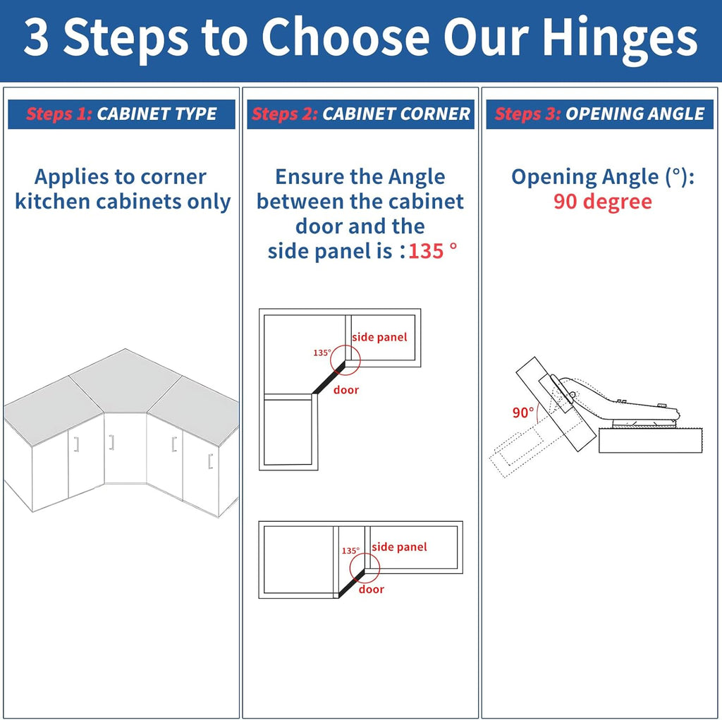 45°Cabinet Hinges Soft Close Kitchen Door Cabinet Hinge - Concealed, Soft Close, 3D Adjust for 135 Degree Corner
