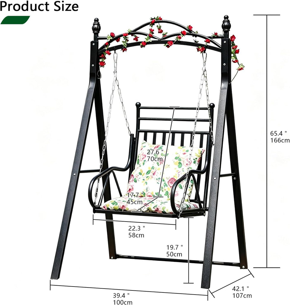 Upgraded Patio Swing with Canopy & A‐Frame Stand - Heavy Duty Outdoor Swing for Adults, Wicker Porch Swing Chair with