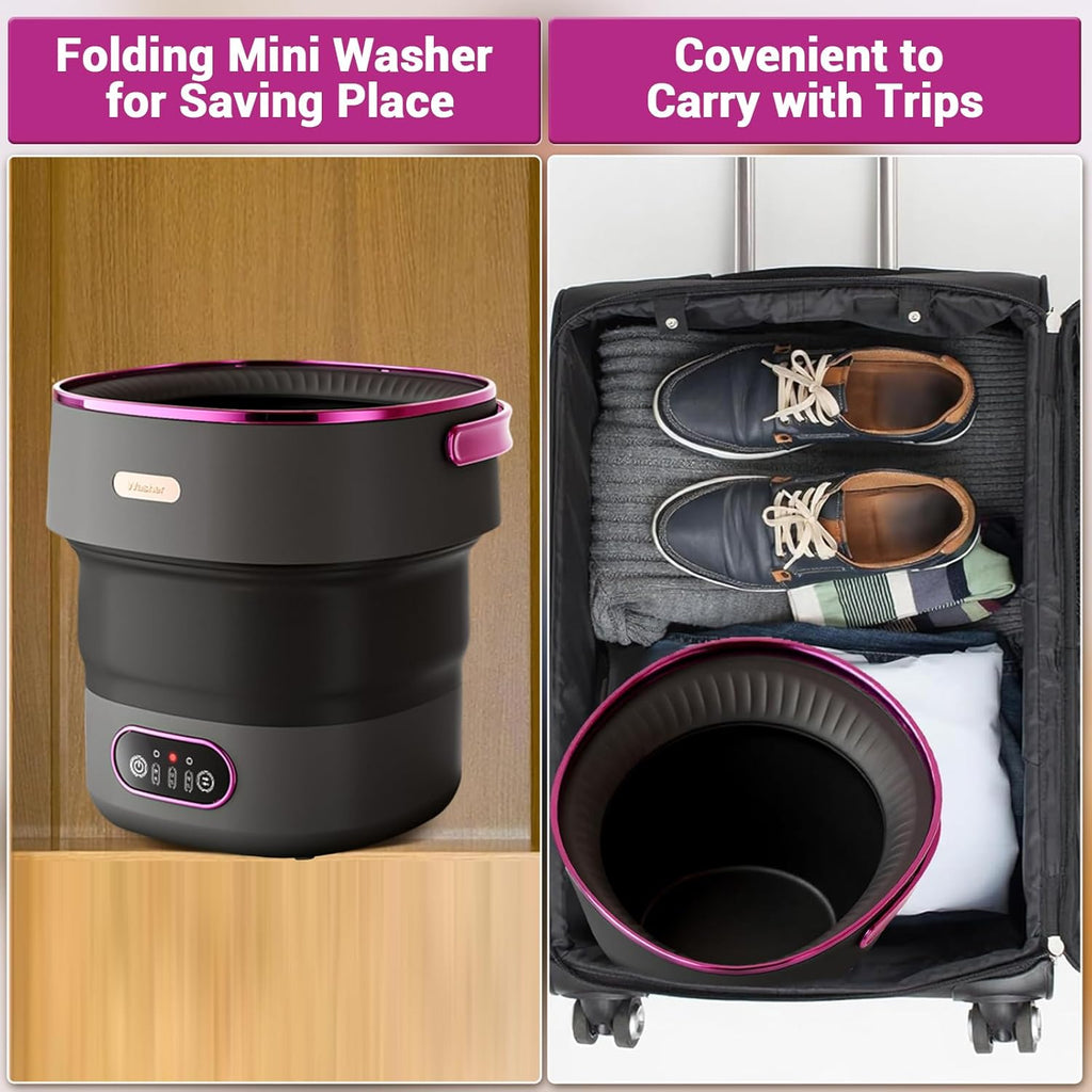 13L Portable Mini Washing Machine with Spin Dryer, Collapsible Small Washer for Baby Clothes & Underwear, 3 Deep