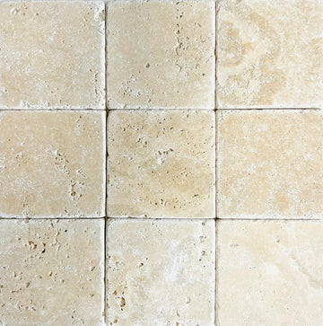 4x4 Tumbled Travertine Tile, Antiqued