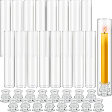 Hurricane Glass Candle Holders Set of 16, 11.8" H Clear Cylinder Windproof Candle Holder Chimney Tubes, Taper Glass