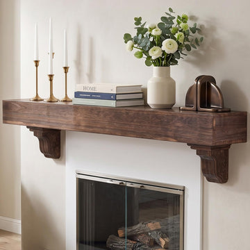 72 Inch Fireplace Mantel Shelf with Corbels Solid Wood Rustic Walnut Finish