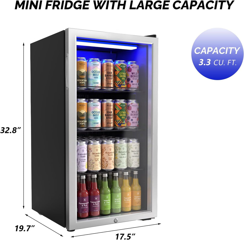 3.3 Cu.Ft Beverage Refrigerator Cooler with Glass Door & Safety Lock