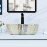 18.3"×13" Marbling Rectangle Bathroom Vessel Sink with Pop Up Drain,Nordic Ceramic Vessel Sinks,Bathroom Sinks