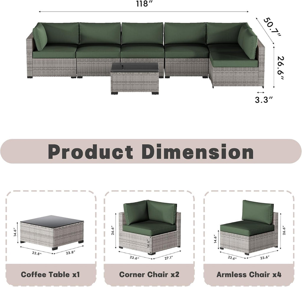 Patio Furniture Set 7 Pieces Conversation Set Wicker Outdoor Sectional Sofa,Ergonomic Armrests Couch with Cushion and