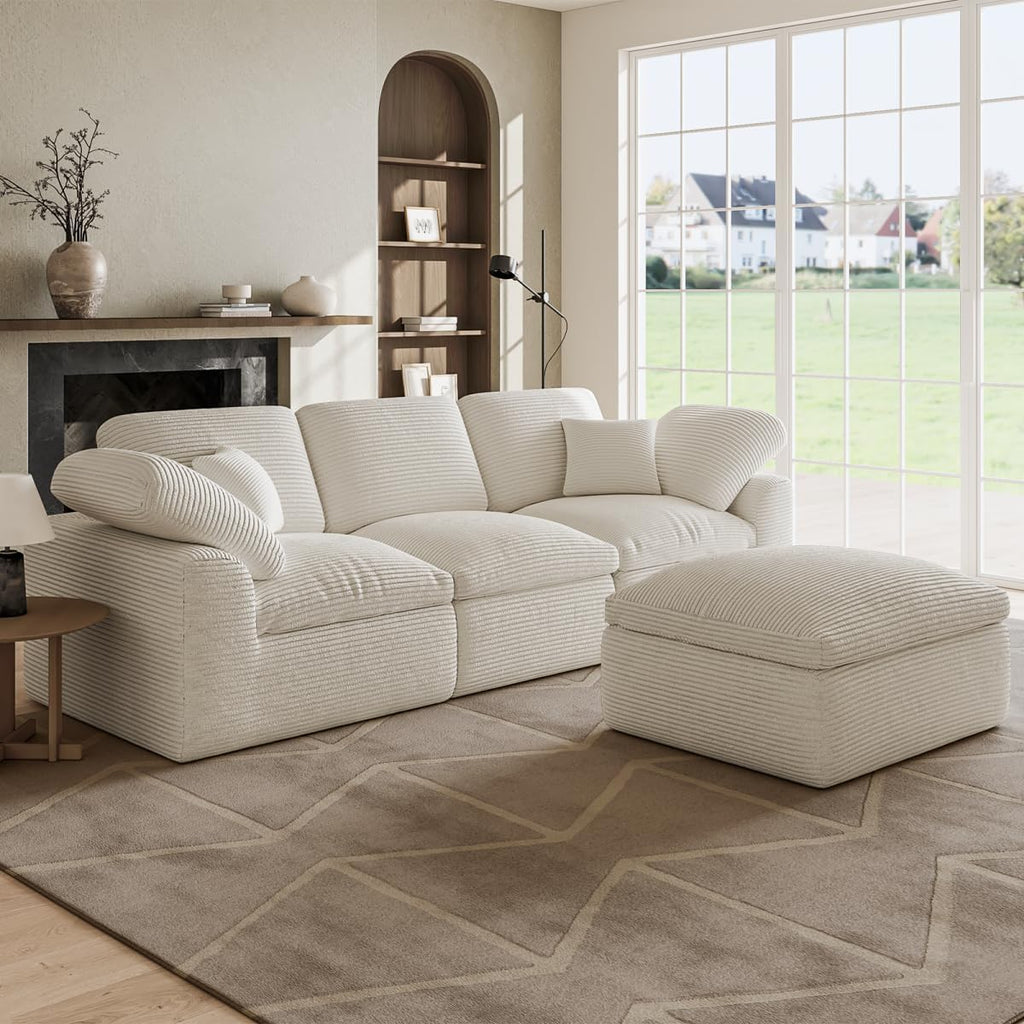 Cloud Sectional Couches for Living Room, 4 Seater Cloud Modular Couch, Boneless Comfy Sofa for Apartment