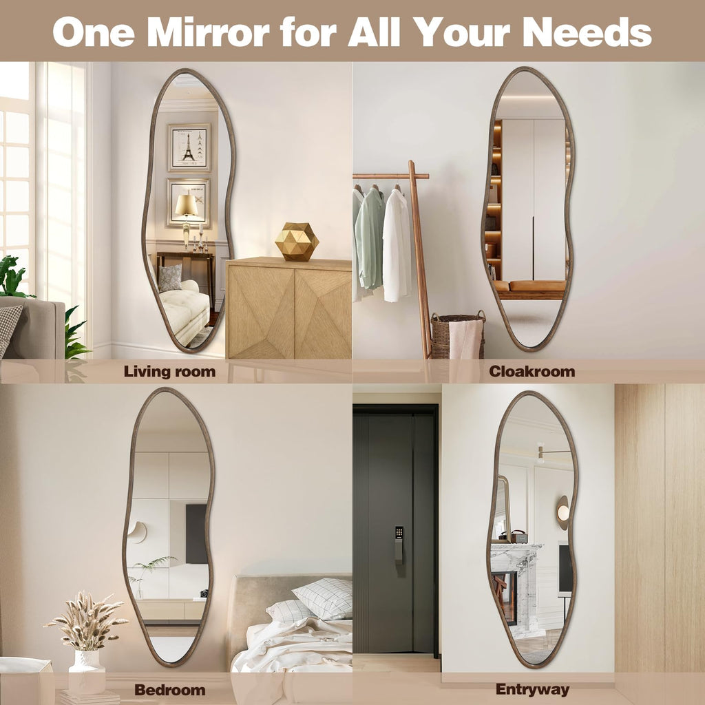 65"x22" Irregular Full Length Mirror, Rustic Wood Full Body Mirror
