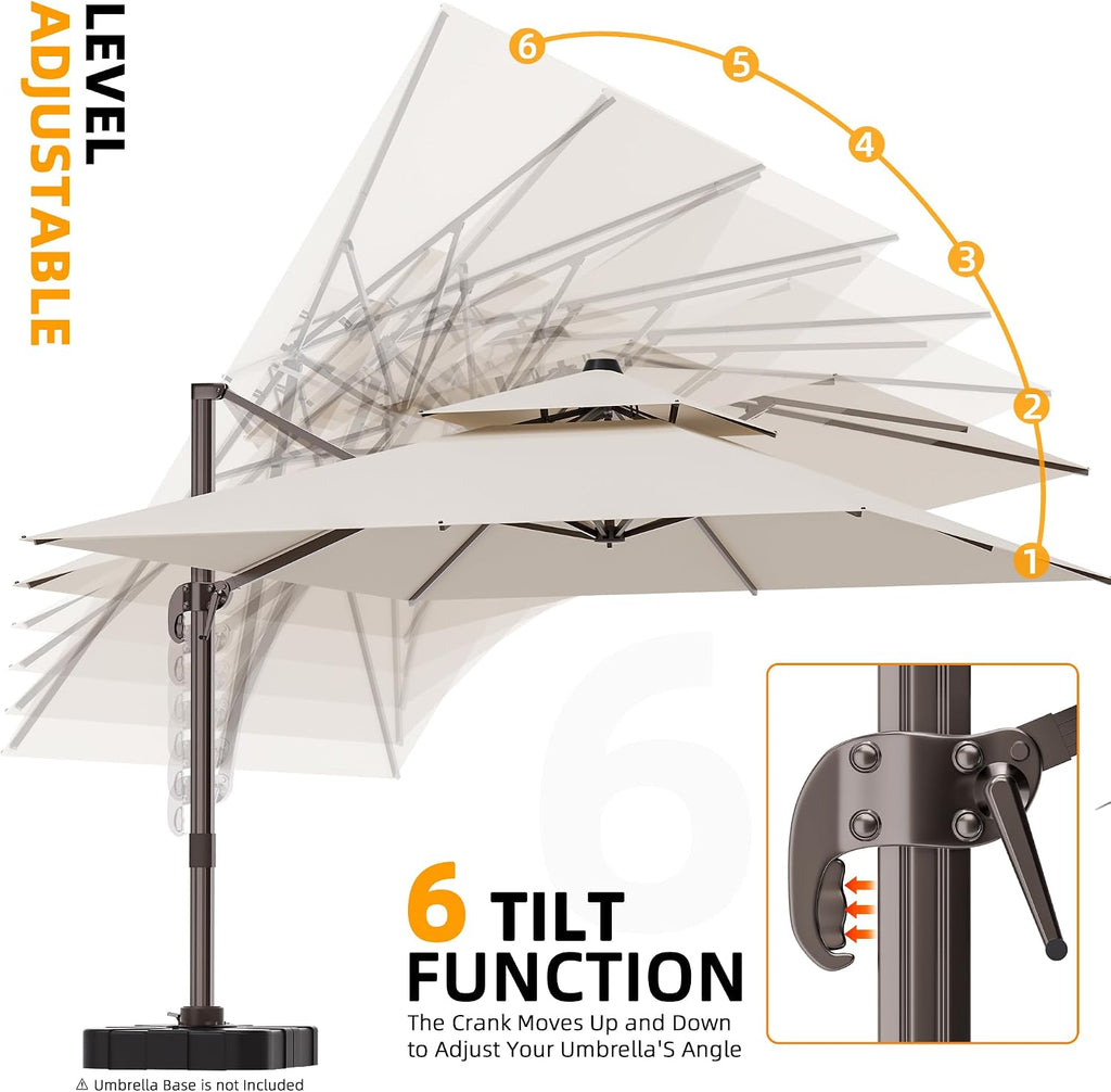 10' X 13' Outdoor Patio Umbrella Large Rectangle Cantilever Umbrella Heavy Duty 360°Rotation Offset Umbrella Pool