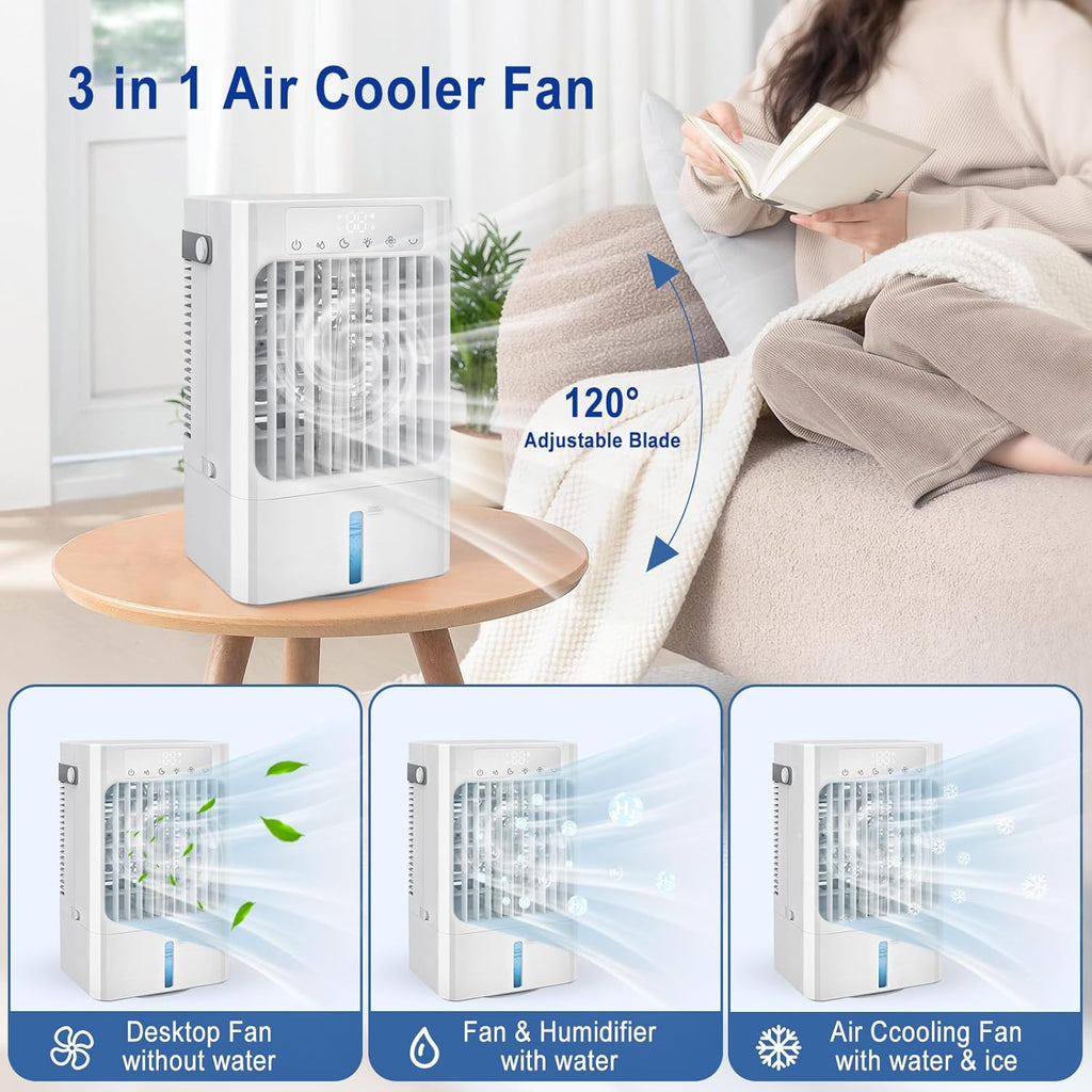 Portable Air Conditioner Fan, Mini Evaporative Air Cooling Fan with 3 Speeds & 1-8H Timer
