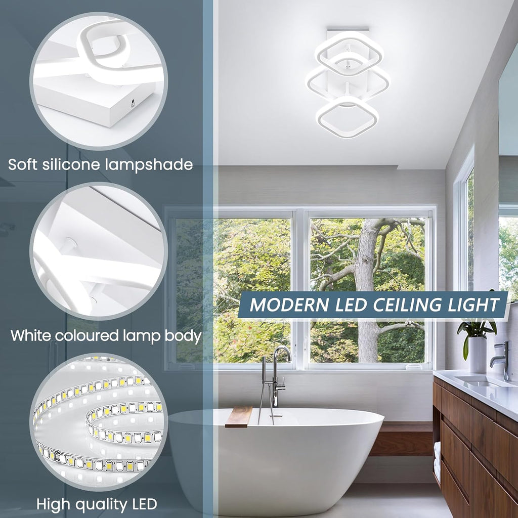 Modern LED Ceiling Light, Hallway Light Fixtures 6000K Cool Light, Kitchen Lighting Fixtures Ceiling, Square LED