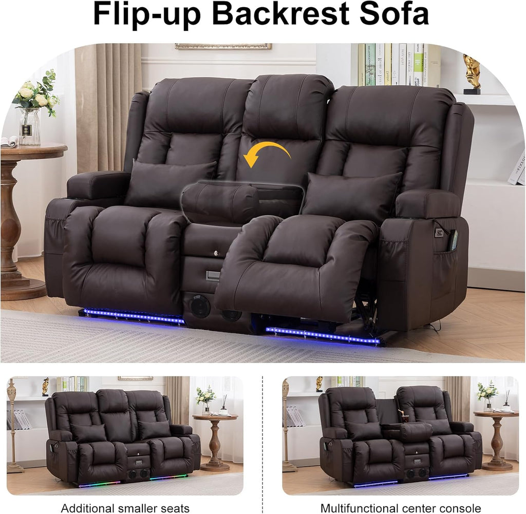 Power Loveseat Recliner Sofa with Massage & Heat Home Theater Seating with Console RV Recliner Loveseat Sofa