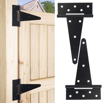 8 Inch T-Strap Gate Hinges, Heavy Duty Shed Barn Door Hinges, Black Tee Hinges for Wooden Fence, Yard Gate, Wrought