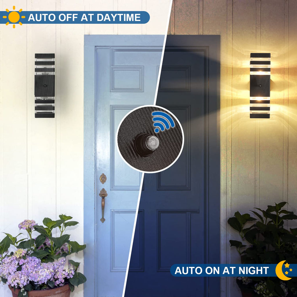 Dusk to Dawn Sensor Outdoor Wall Lights Up Down Porch Lights Modern Exterior Light Fixtures Photocell Waterproof