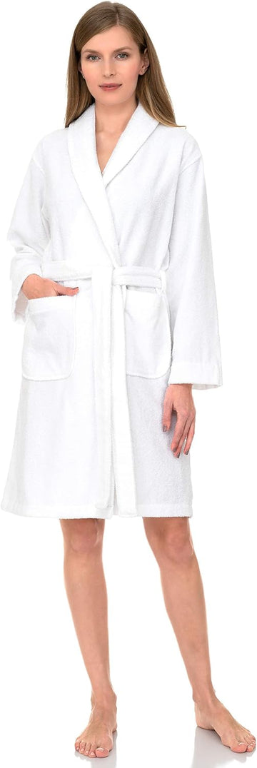 Women's Robe, 100% Cotton Short Terry Shawl Bathrobe