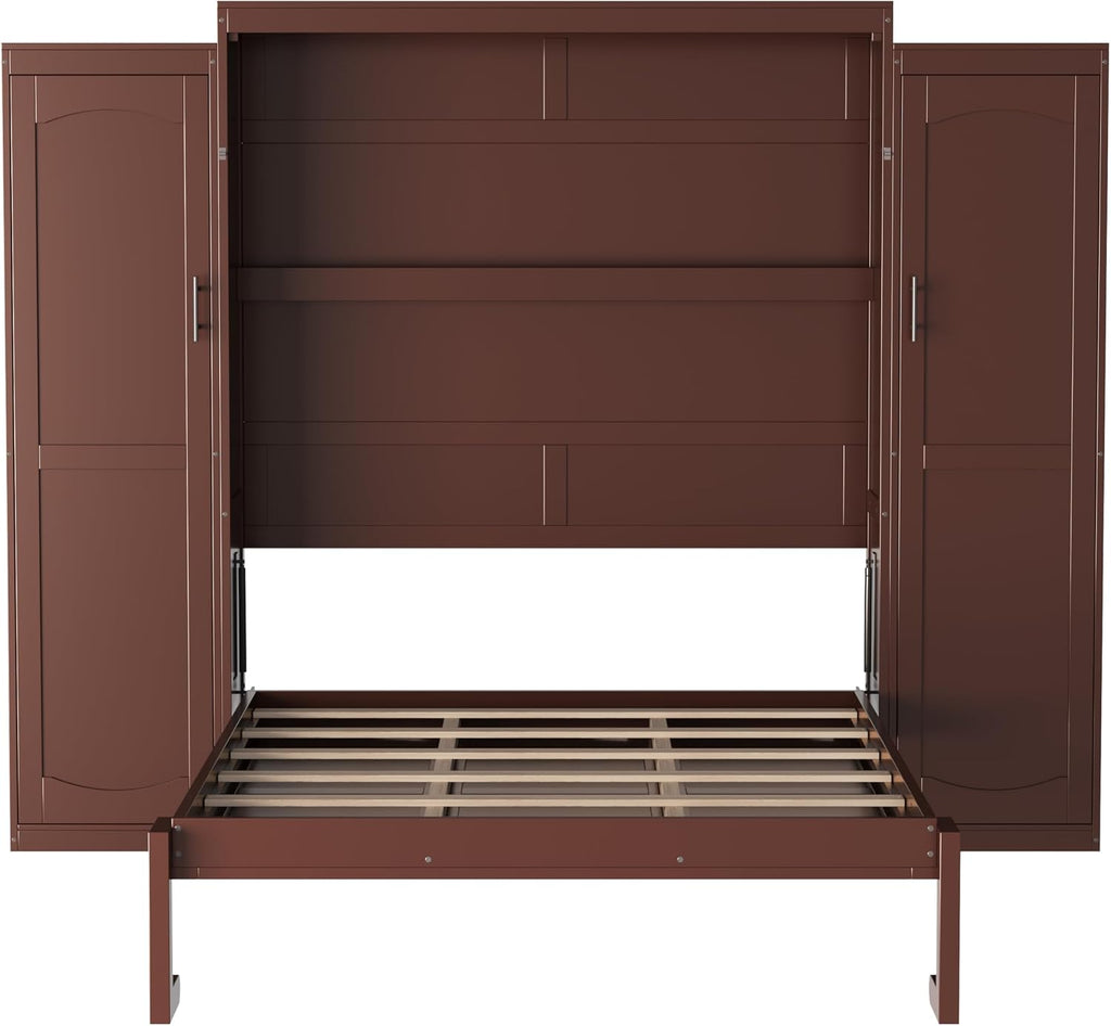 Full Vertical Murphy Bed with Wardrobe,Cabinet,and Storage Shelves,Wood Foldable Hidden Murphy Wall Bed for Adults