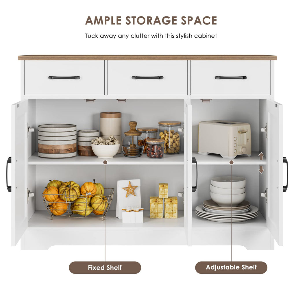 Kitchen Buffet Cabinet with Storage, Sideboard Coffee Bar, White