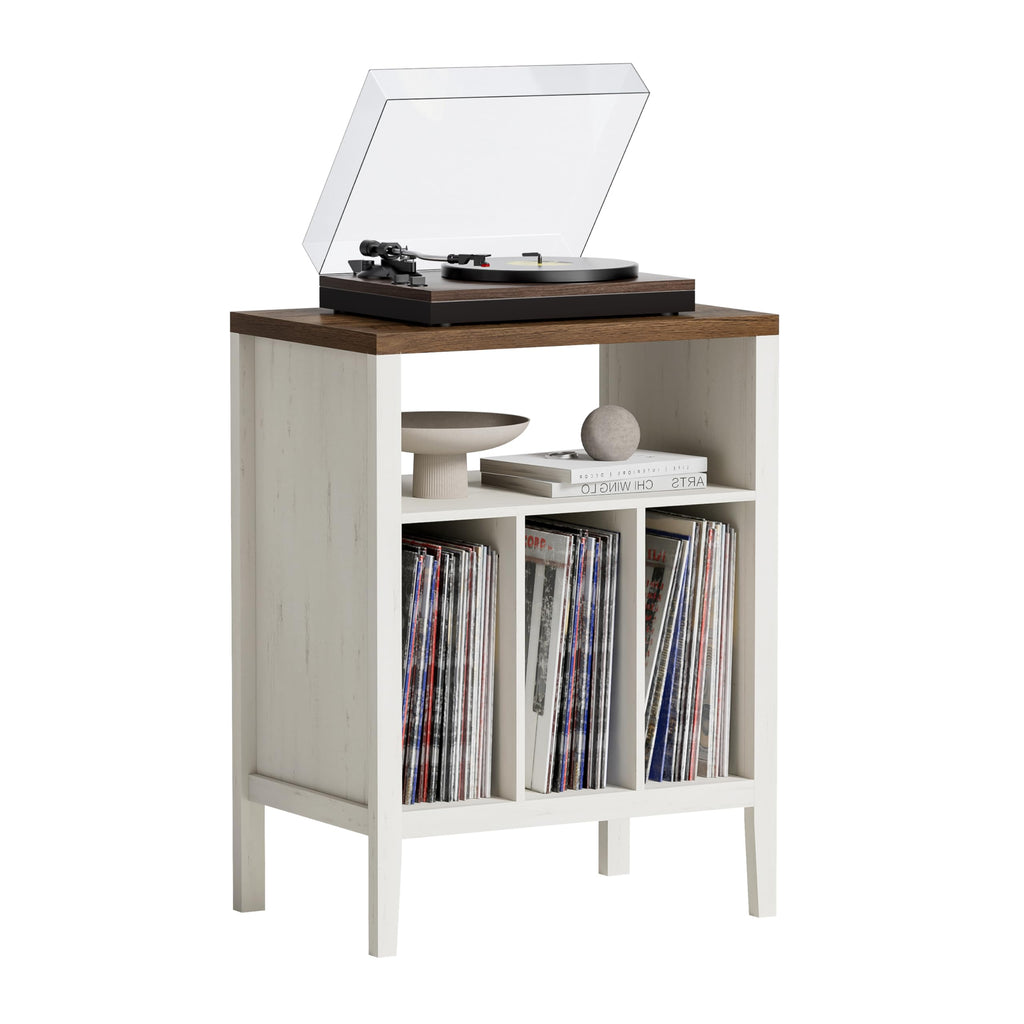 Modern Record Player Stand, Vinyl Record Storage Cabinet with Open Shelf, Wood Records Player Table Cube Storage