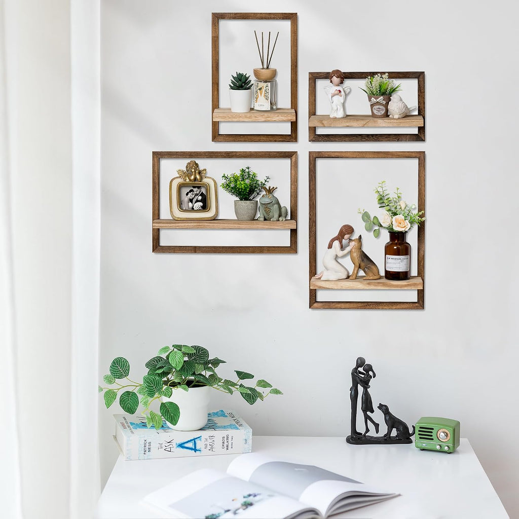 Rustic Wooden Floating Shelves: Farmhouse wall Decor, Set of 4 | Lightweigh Decorative wall shelf