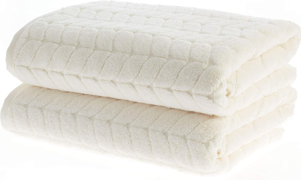 Turkish Cotton Bath Towels, Hand Towels - Soft Plush Jacquard Collection - Highly Absorbent Towel Set (Cream, 6 pcs