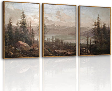 Large Framed Canvas Wall Art, 3 Pcs, Living Room Vintage Landscape Decor, Nature Wall Art Bedroom Above Bed Decor