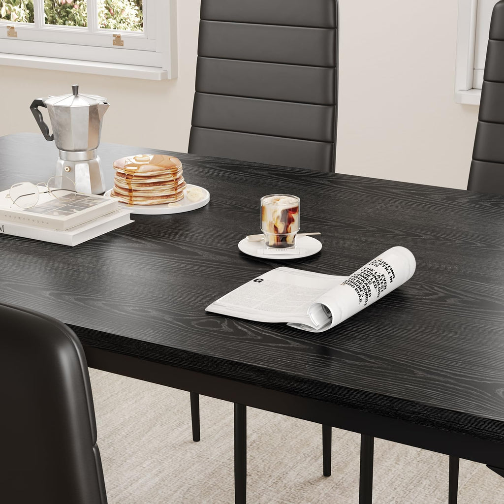 5-Piece Dining Table Set for 4, Kitchen Table with PU Chairs Black