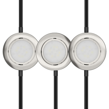 LED Puck Lights, 3-Pack, 2700K, Brushed Nickel