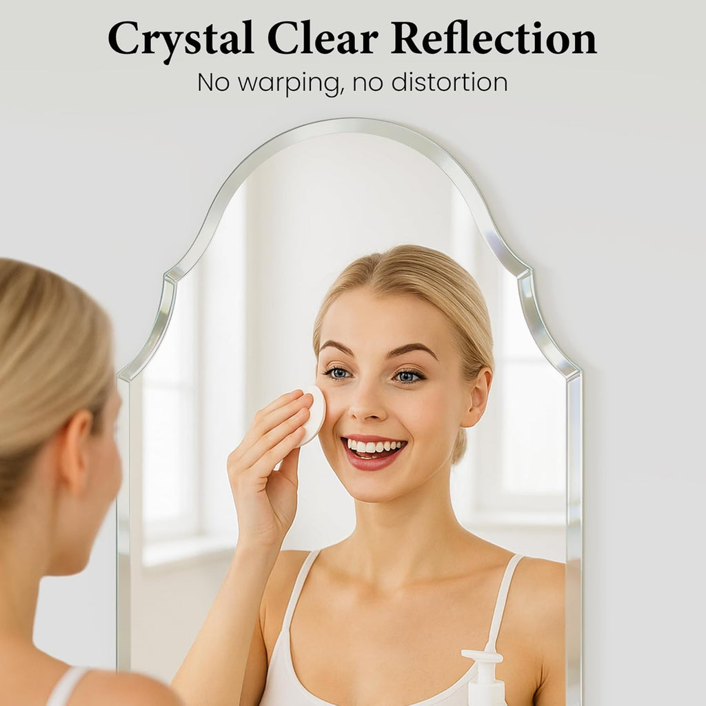 24 x 40 Inch Large Scalloped Arch Mirror, Frameless Beveled Vanity Mirror for Bathroom, Over Sink, Mantel