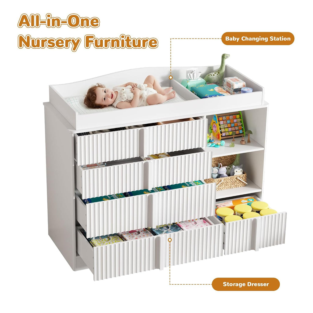 Changing Table Dresser, 4-Drawer Baby Dresser , White | Baby Dresser with Changing Table Top, Nursery Dresser, Wood