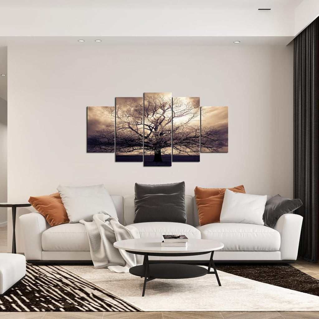 5 Piece Large Canvas Wall Art Sepia Tree of Life Picture Photo Art Print on Canvas Mysterious Fantasy Forest Artwork