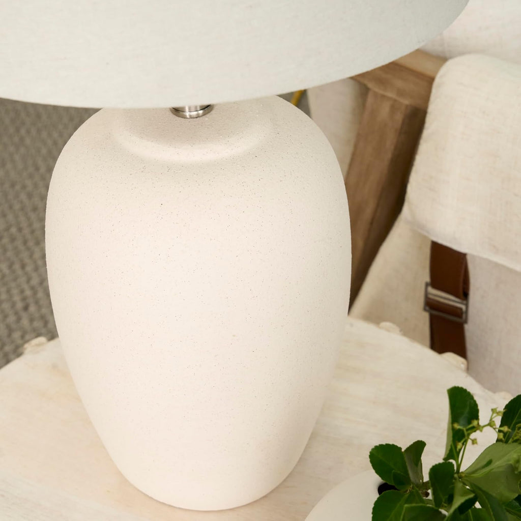 Home 23" Natural White Ceramic Jar Table Lamp, Dining Office, with Off-White Shade
