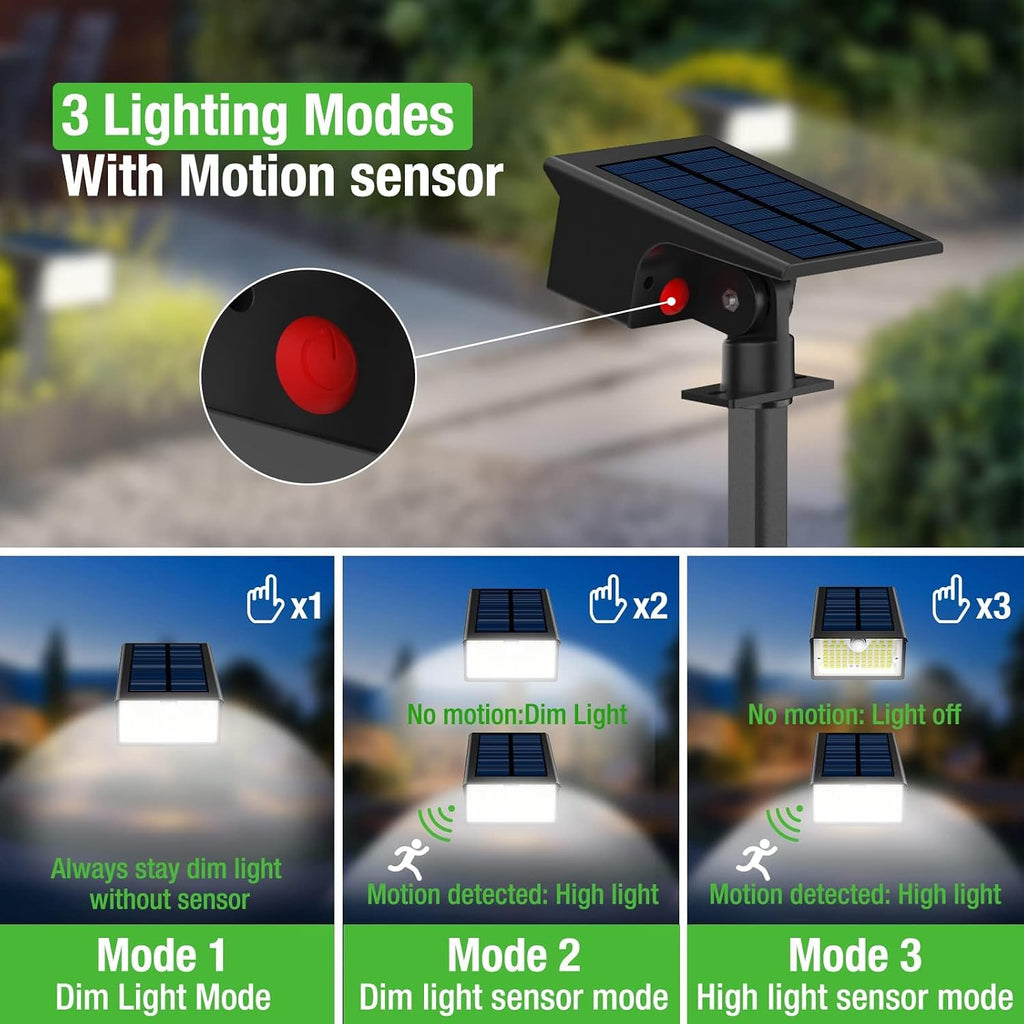 3 Pack 62 LED Solar Spot Lights Outdoor Motion Sensor with 3 Modes | 2-in-1, Auto ON/OFF, Solar Powered, Waterproof