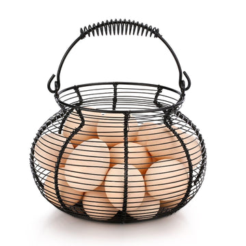 Wire Egg Basket for Collecting Fresh Eggs, Black Countertop Holder
