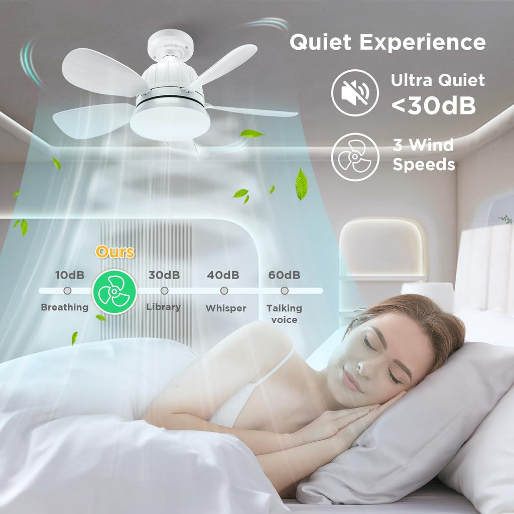 Socket Fan Light with Remote: 18'' Small Ceiling Fans with Lights, 2000 Lumens Dimmable Led Bulb, 3 Colors 3000K-6500K, Easy Install Screw in E26 Base for Bedroom Living Room Kitchen Garage