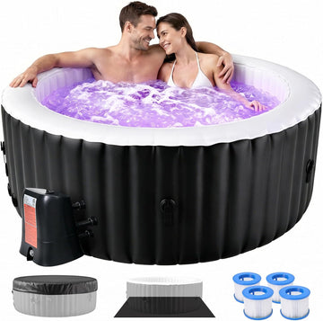 Inflatable Hot Tub with LED Lights, 2-4 Person Round Portable Blow up Hot Tub, Leak-Proof PVC Outdoor Spa with 120