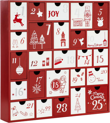 2025 Wooden Advent Calendar, 13 Inch Christmas Advent Calendar with 25 Large Drawers, Christmas Countdown Calendar