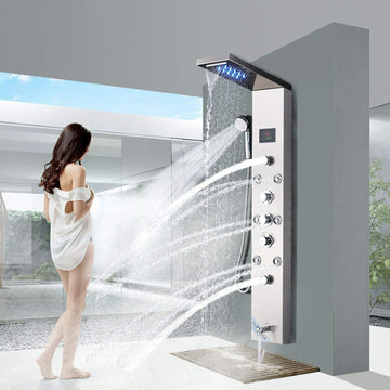 Wall Mounted Bathroom Shower Panel Tower SystemMuti-Function with LED Waterfall/Rainfall Head Massage Jets Tub Spout