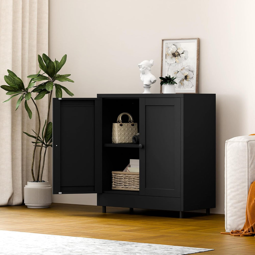 Metal Storage Cabinet with 2 Doors and Adjustable Shelf, Steel Sideboard Buffet Cabinet Hallway Entryway Kitchen