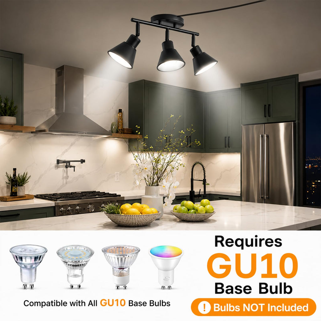 3 Light Plug in Track Lighting Kit,Modern Plug in Ceiling Light Fixture,16.4ft Cord,3 Way Ceiling Spot
