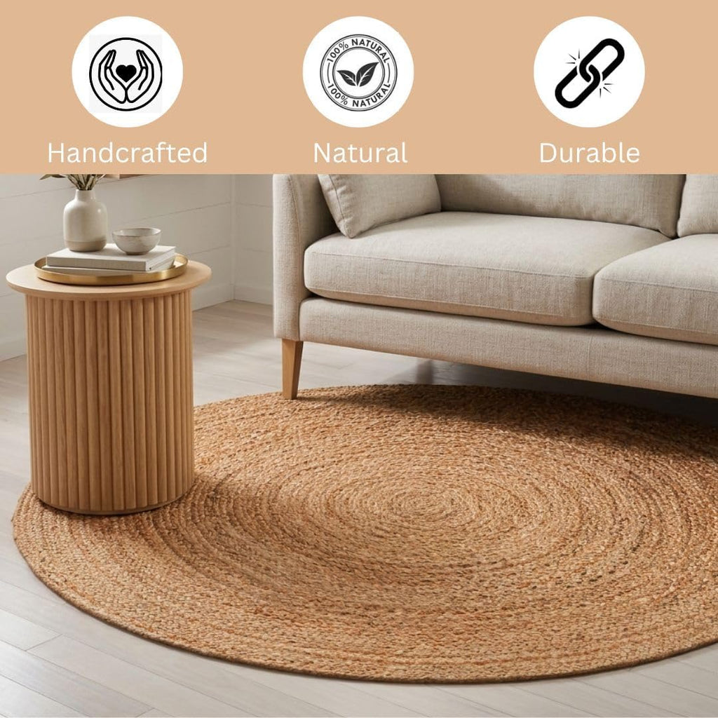 Handcrafted Jute Braided Rug Round - 100% Natural Jute Area Rug - Rustic Farmhouse Boho Accent Rug for