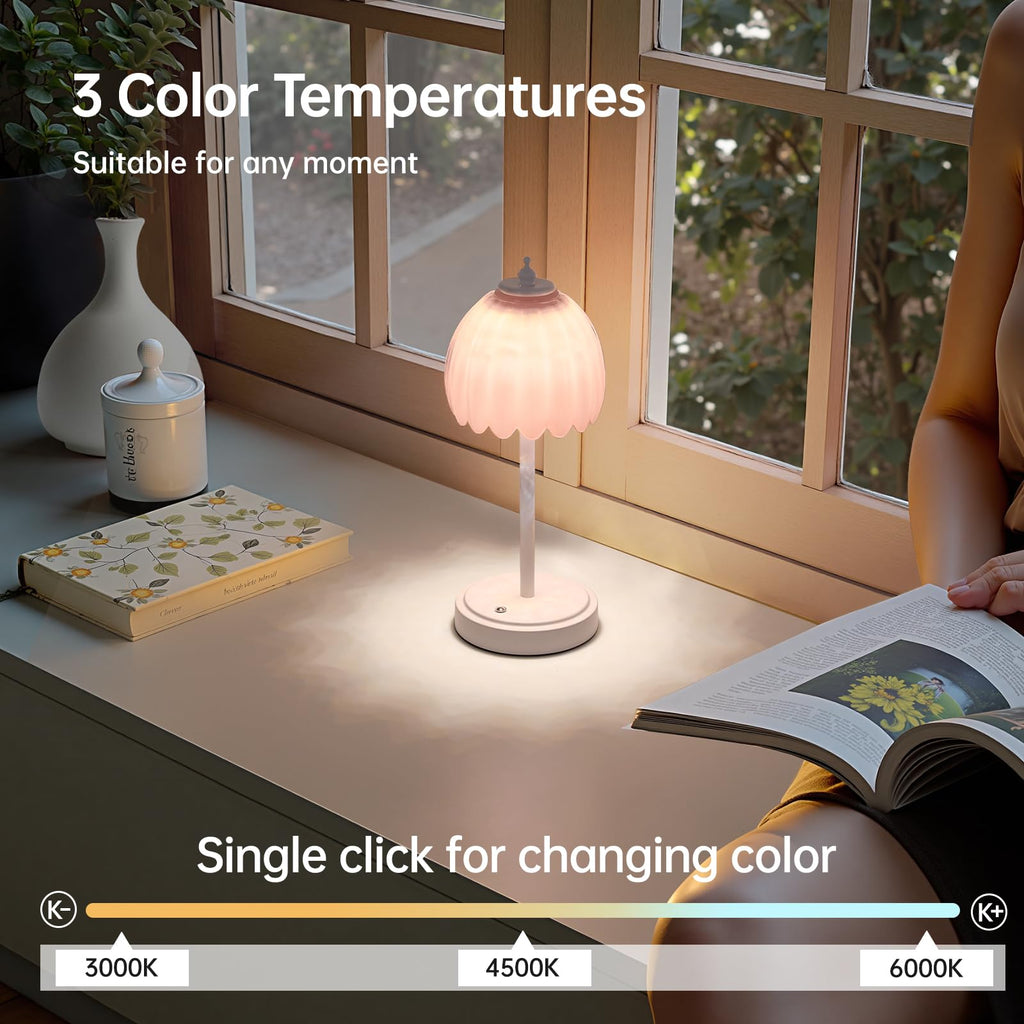 Rechargeable Table Lamp with 5200mAh Battery & Touch Control - 3 Adjustable Color Temperatures, Cordless Dimmable
