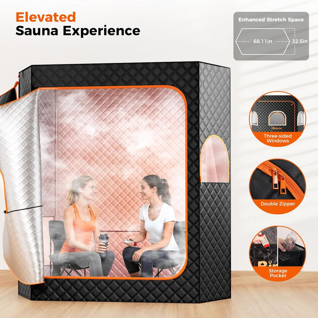 Portable Sauna Box, 2 Person Portable Steam Sauna for Home, Large Sauna Tent with 2 Steamer