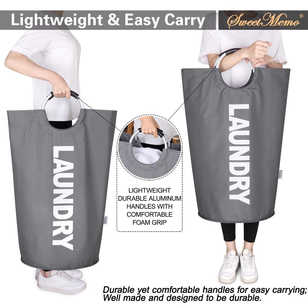 2-Pack Large Laundry Basket, Laundry Hamper Bag with Handles, 95L Dark Grey