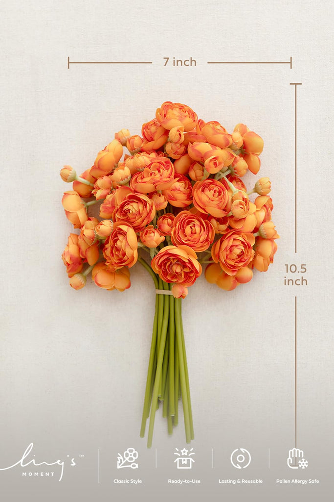 Fake Flowers Faux Silk Ranunculus Orange