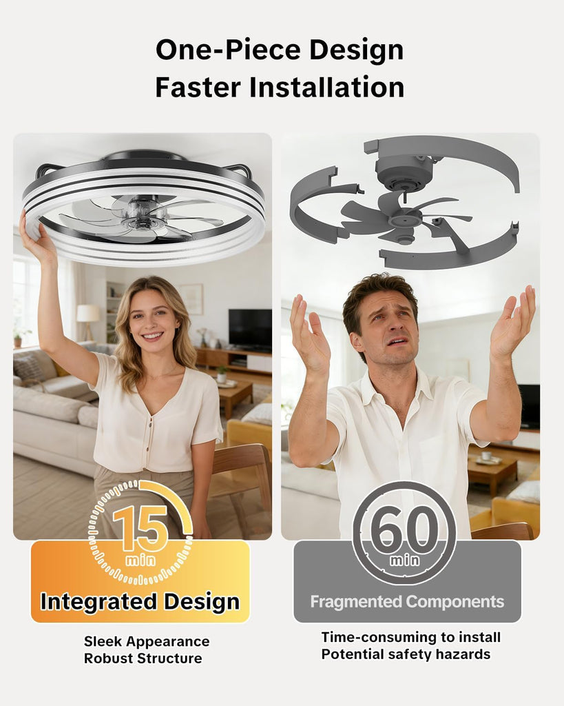 Ceiling Fan with Light,20" Flush Mount Ceiling Fan,6 Speeds,3000-6500K Dimmable LED, App & Remote Control