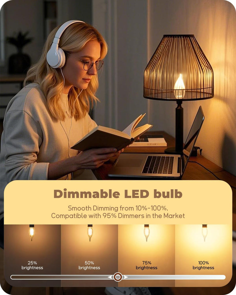 LED Candelabra Bulb Dimmable, 60W Equivalent LED Chandelier Light Bulbs, 5.5W 2700K Warm White 600LM CA11 Flame Tip
