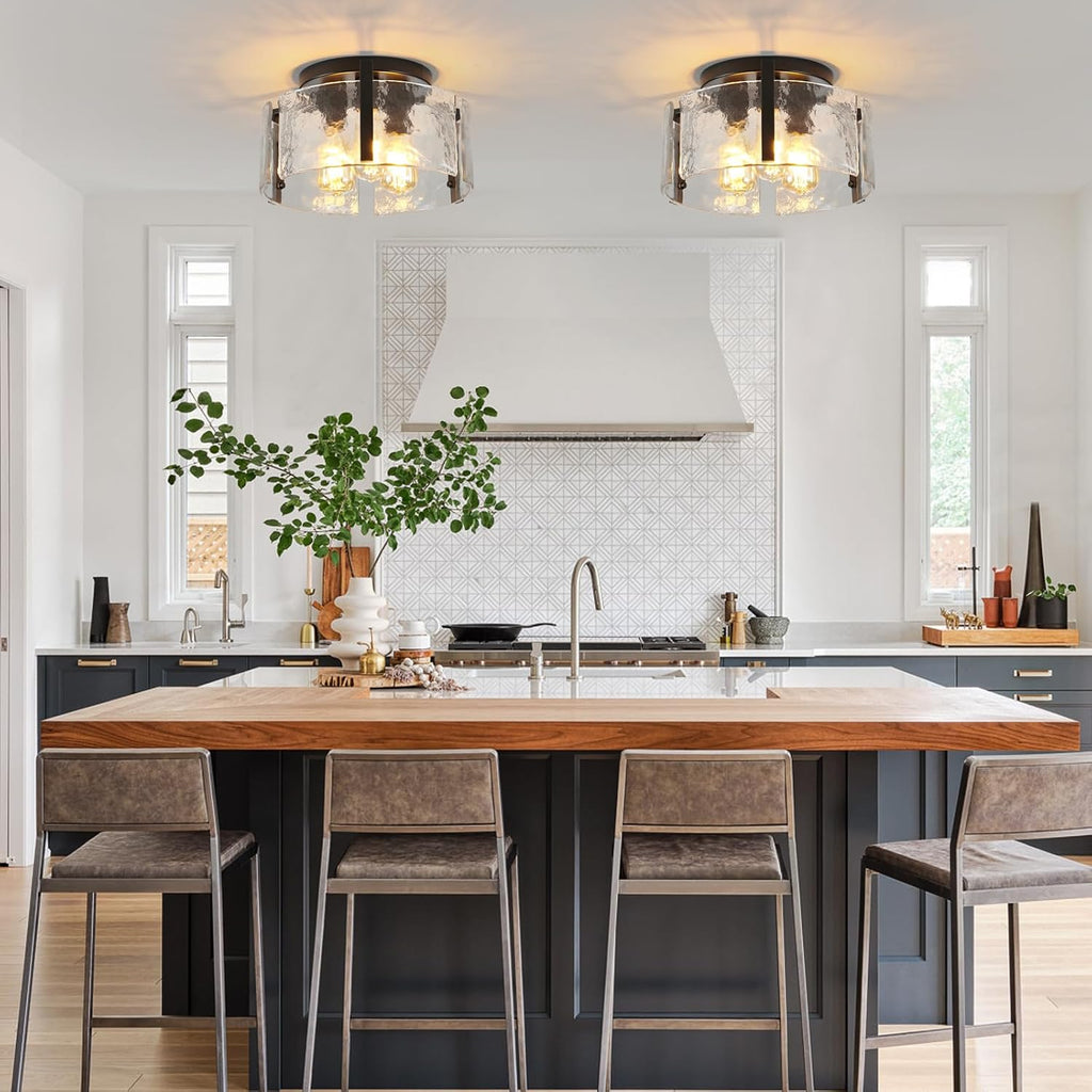 Black Semi Flush Mount Ceiling Light Dimmable, Modern Close to Ceiling Light Hallway Light Fixtures Ceiling Mount
