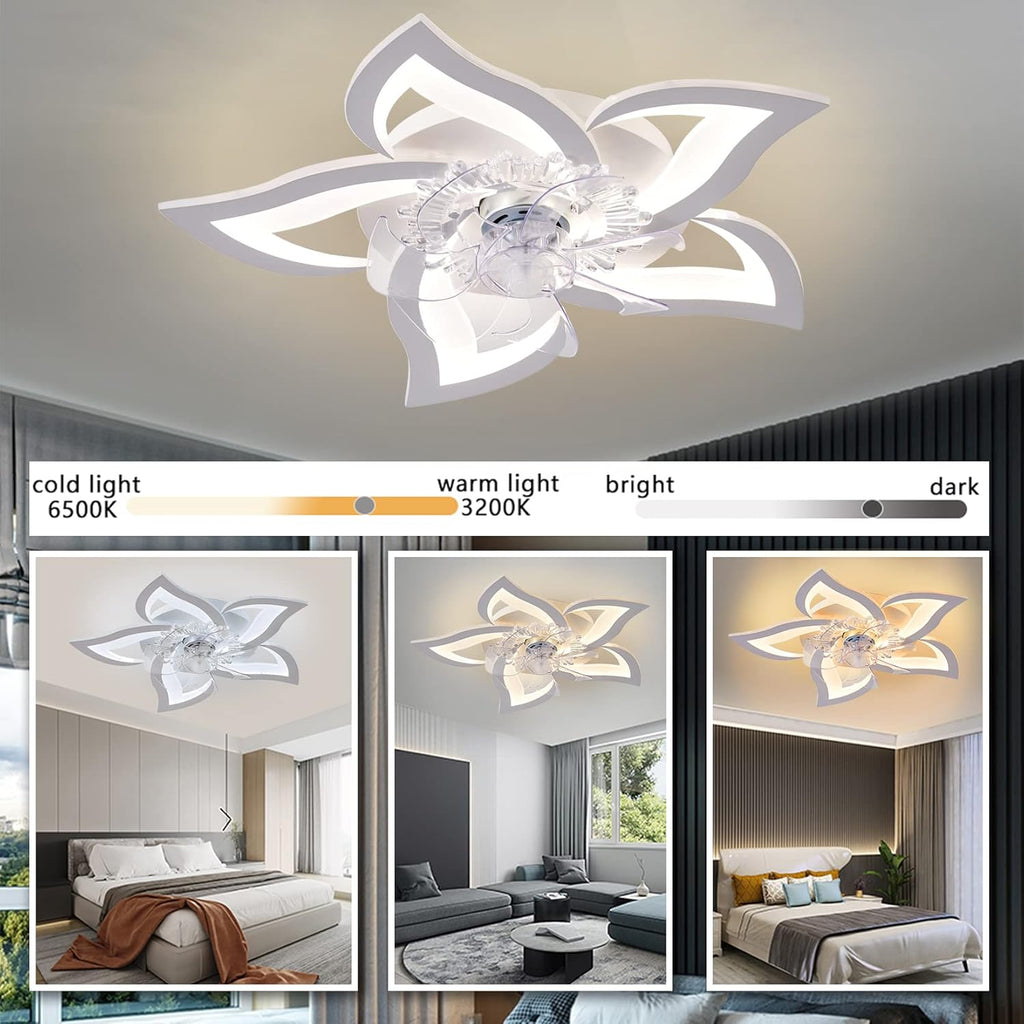 Low Profile Ceiling Fan with Lights,110v Modern Dimmable Flower Shape, Remote Control/app Control