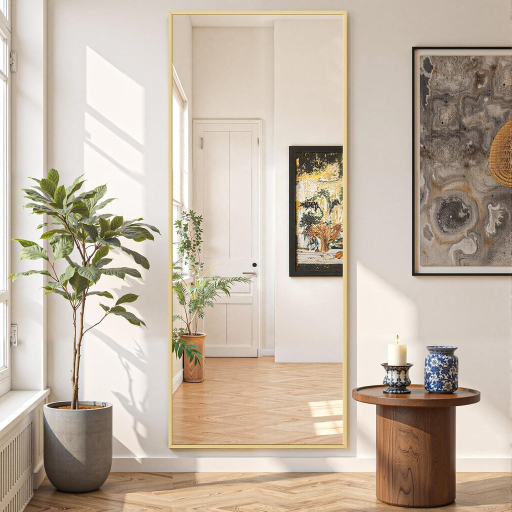 Mirror Full Length 64"x21" Full Body Floor Mirror with Stand, Shatterproof Glass, Aluminum Alloy Frame, Free Standing