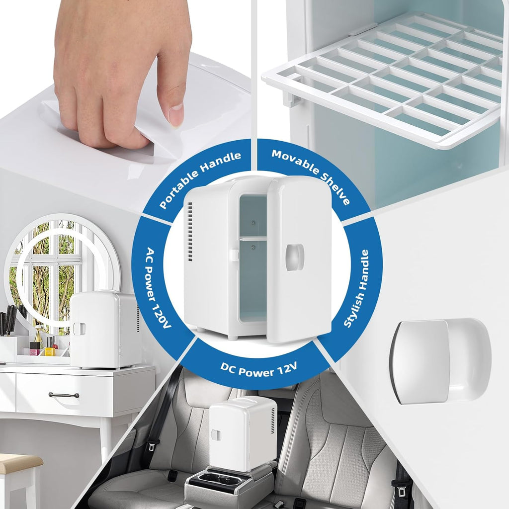 Compact Refrigerator, Portable Mini Fridge, Skin Care 4L Capacity/6 Cans, for Bedroom, Car, Office & Dorm, Small